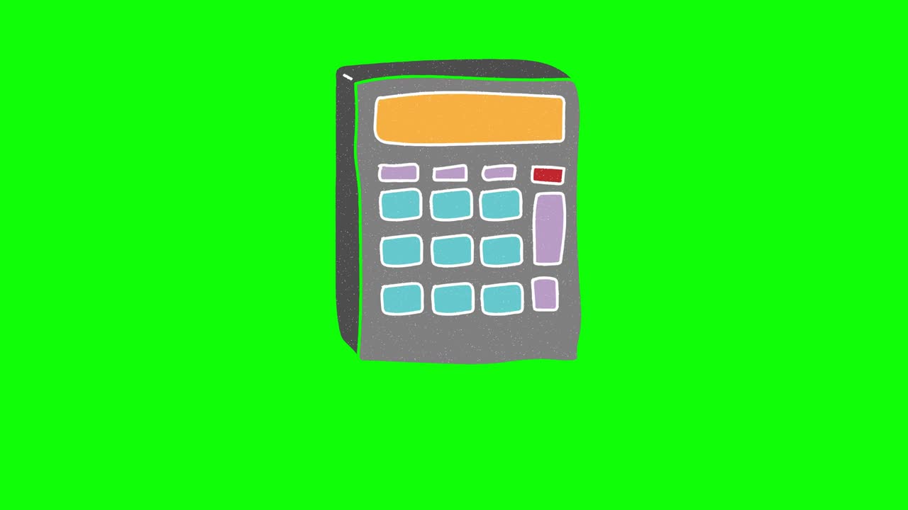 calculator hand drawn green screen. floating loop animation