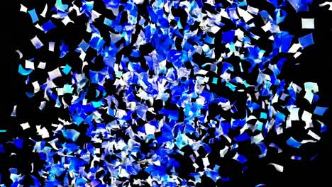 confeti azul y blanco cayendo sobre un fondo negro