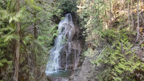 Stunning-Margaret-Falls-cascading-down-a-forest-mountain-in-the-popular-Herald-Provincial-Park-in-British-Columbia,-Canada