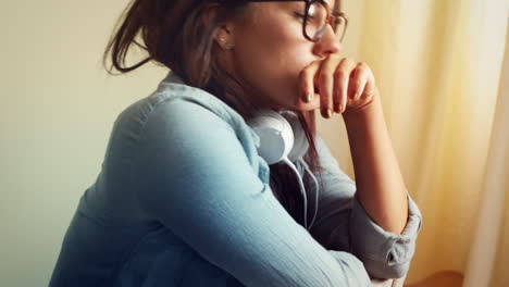 Sad-teenager-girl-portrait-sultry-and-sensual-alone-at-home