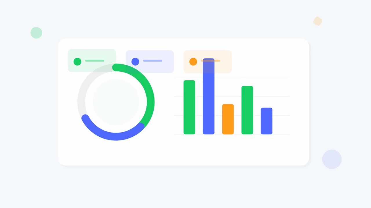 Dashboard di Visualizzazione Dati Animata con Grafico a Ciambella e Grafico a Barre