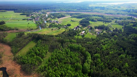 Green-Area,-Forest-and-Fields,-Aerial-View