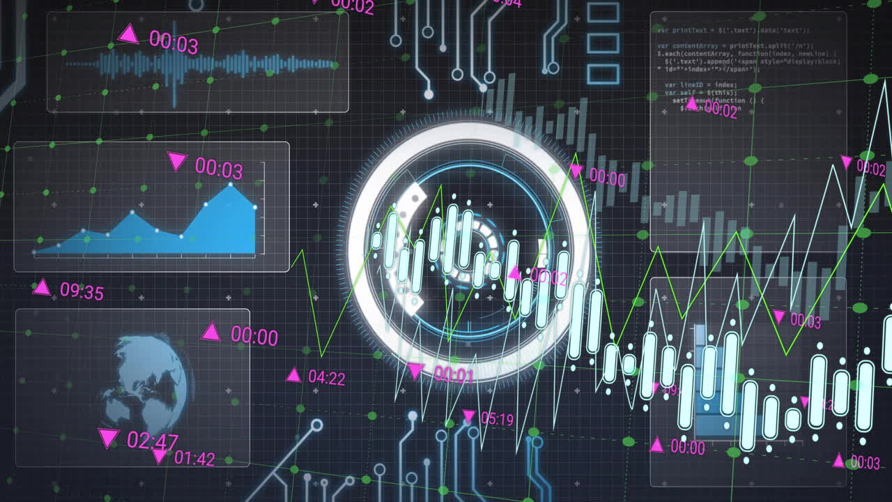 animación del procesamiento de datos digitales a través de una placa de circuitos