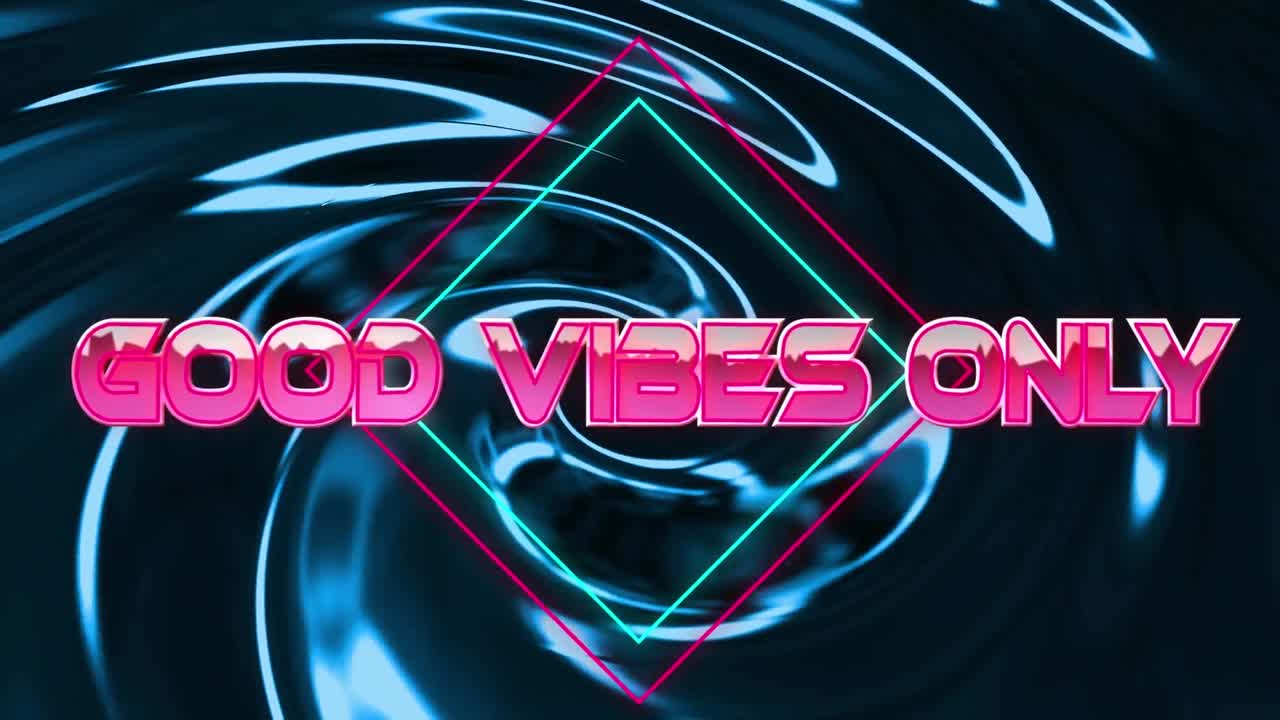 Animatie van 'good vibes only' in digitale abstracte ruimte