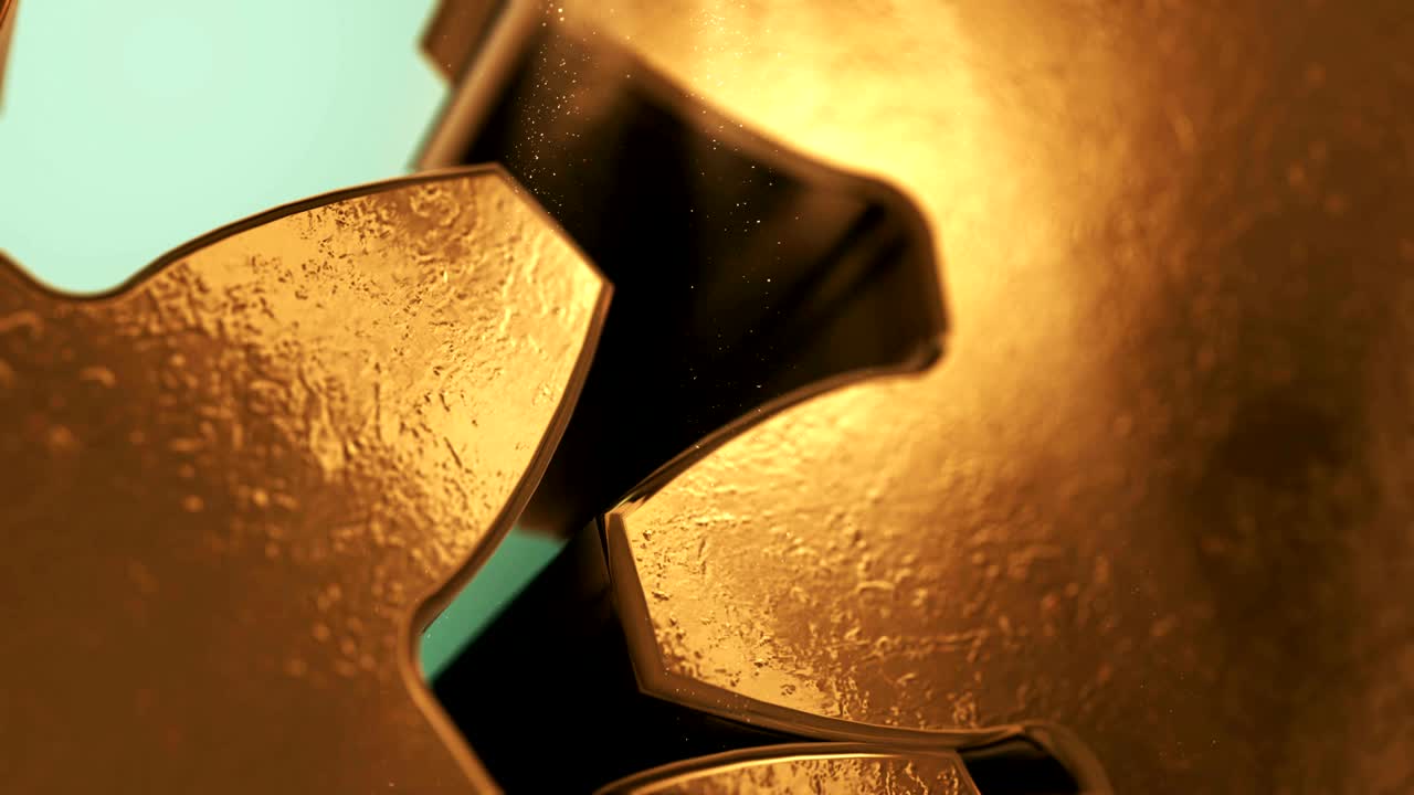 먼지 애니메이션 루프에서 회전하는 거친 기어.