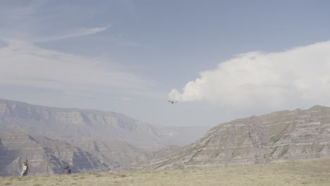 drone view over a mountain valley