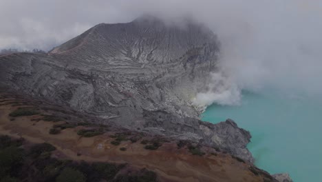 mount ijen volcanic lake in east java, indonesia - aerial