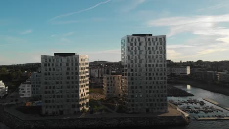 Aerial-view-of-modern-building-by-the-sea-in-Stavanger-city-of-Norway