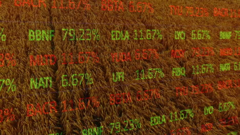 animation of financial data processing over agriculture field