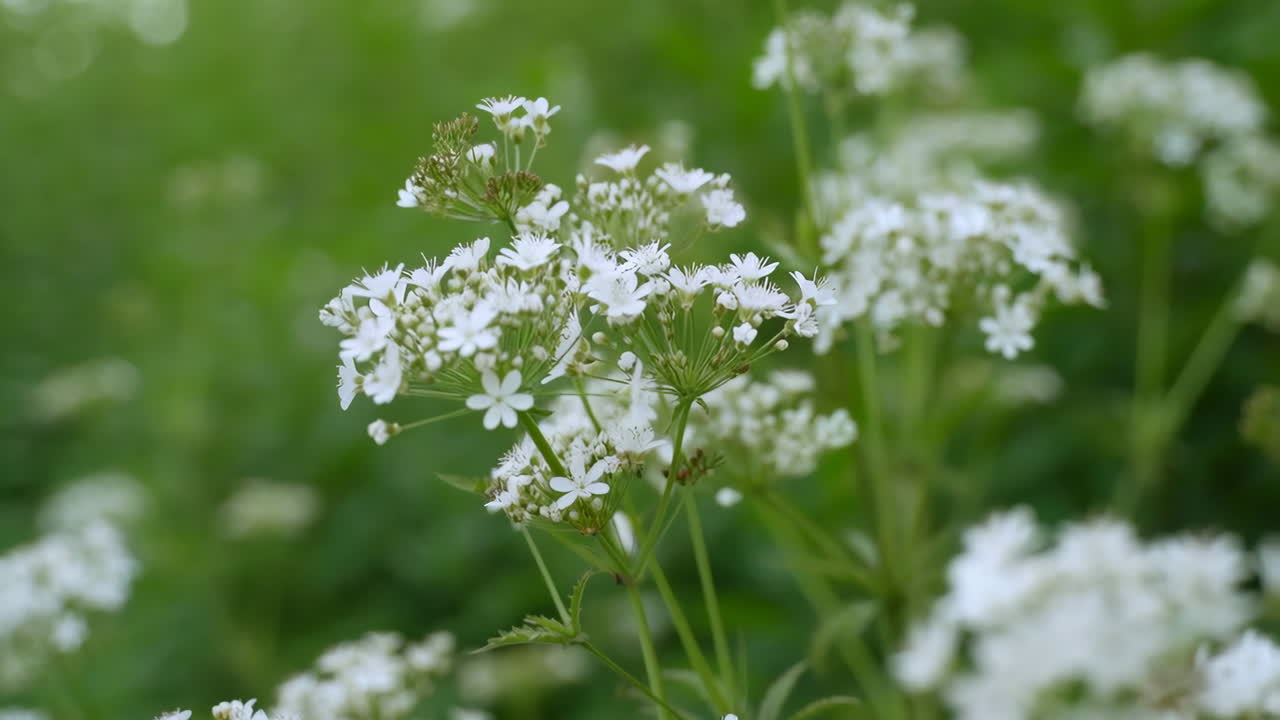 Close-up of Delicate White Wildflowers in a Green Field