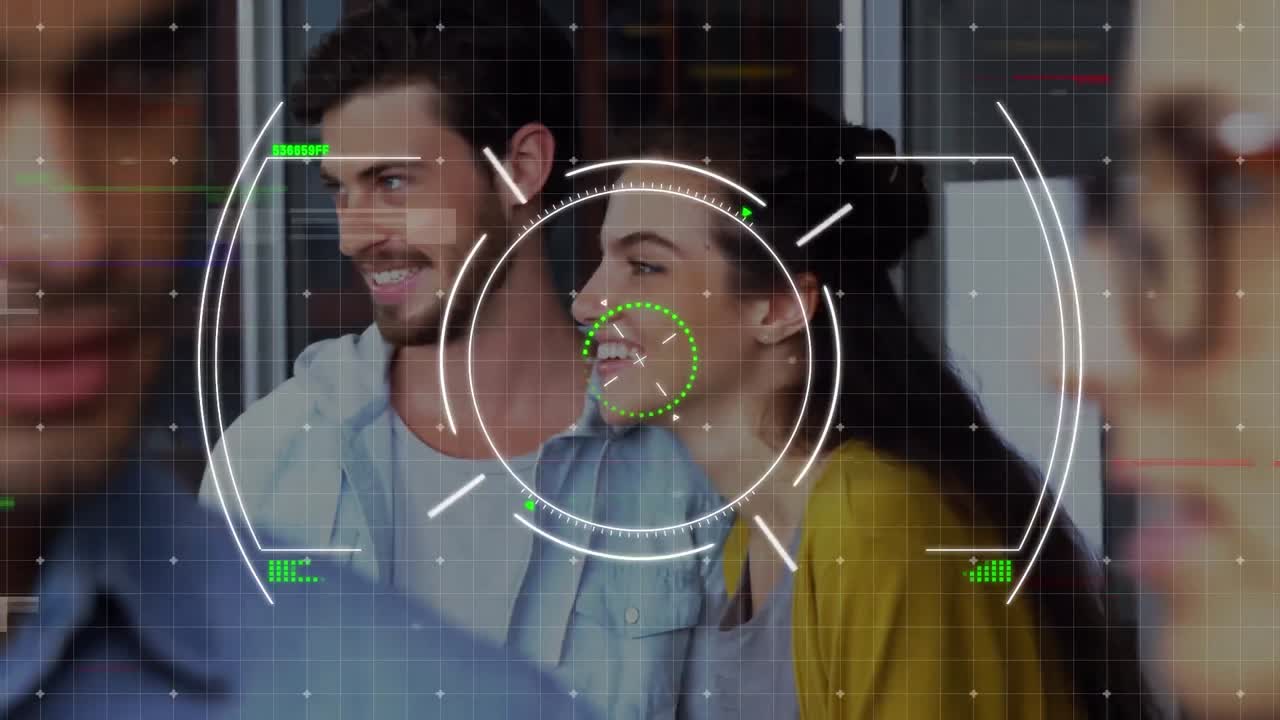 animación del procesamiento de datos sobre diversas personas de negocios en la oficina