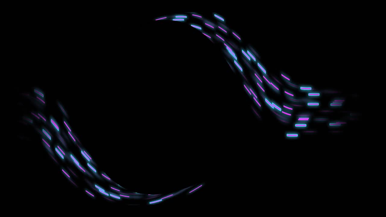 Animation of glowing light trails of data transfer moving on black background