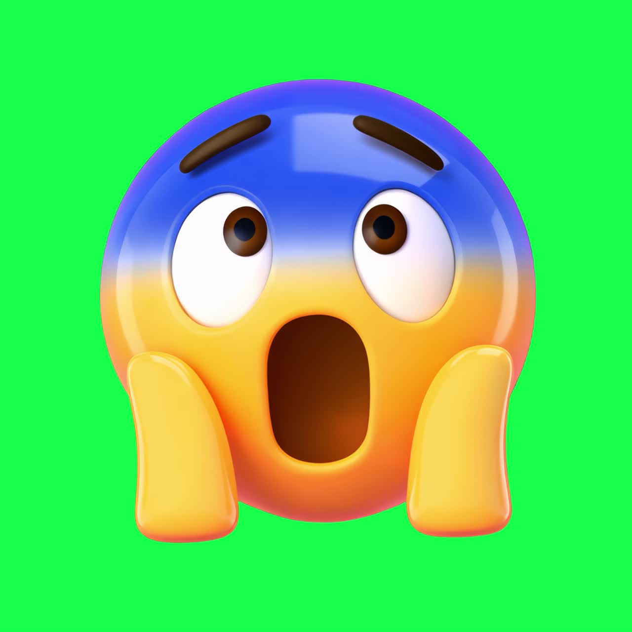 Shocked and surprised 3d emoticon character animation, transparent 4K video, green screen