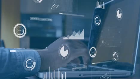 animación del procesamiento de datos financieros sobre empresarios que usan computadoras portátiles