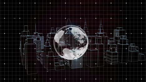 animation of globe and metaverse city in black digital space