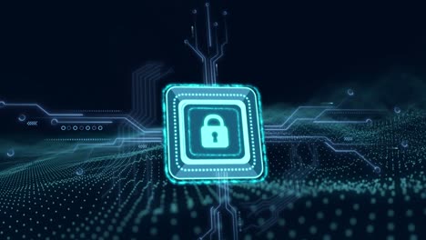 animazione di lucchetto di sicurezza online su rete e scheda di circuiti informatici