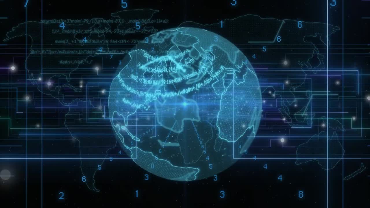 animación del globo y procesamiento de datos sobre fondo negro