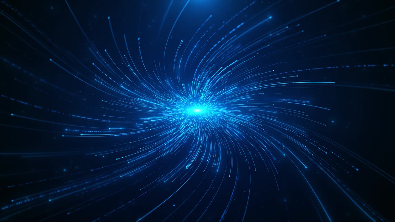 Light trails in blue background big data block chain and digital technology futuristic stream
