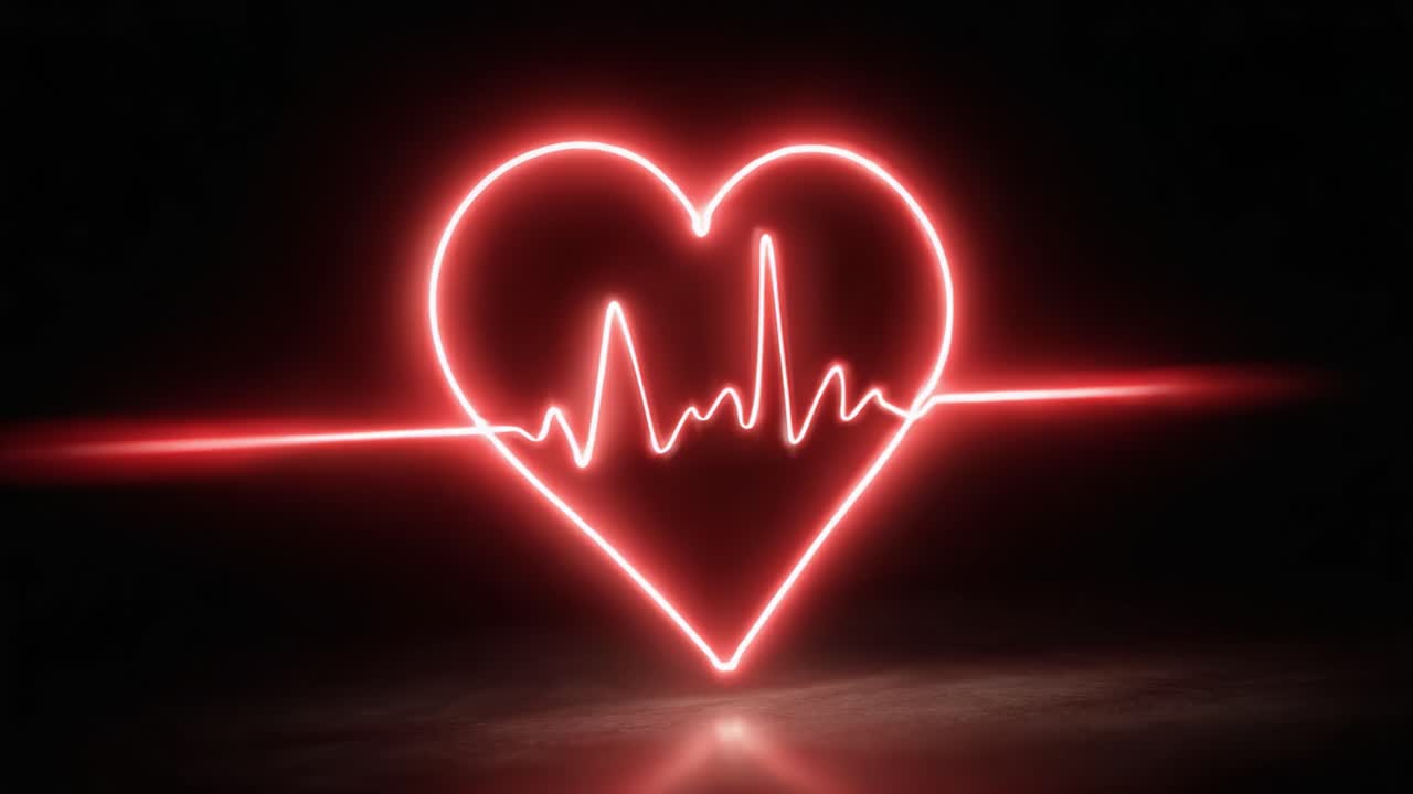 A Vibrant Neon Heartbeat: Capturing the Essence of Life Through an Illuminated Heart Shape Surrounded by a Continuous Pulse Line Against a Dark Backdrop
