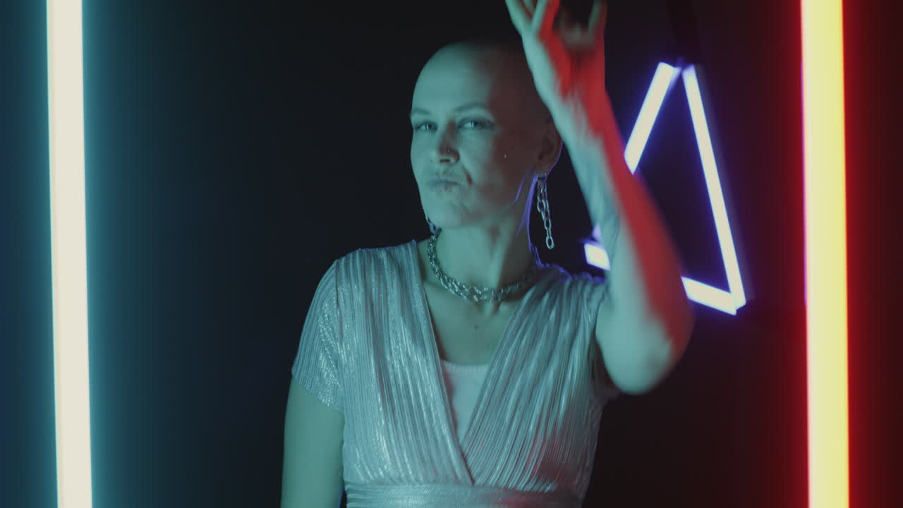 Bold Fashion Portrait Under Neon Lights