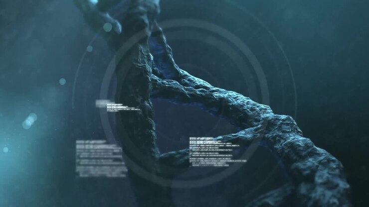 Animation of digital data processing over dna strand spinning