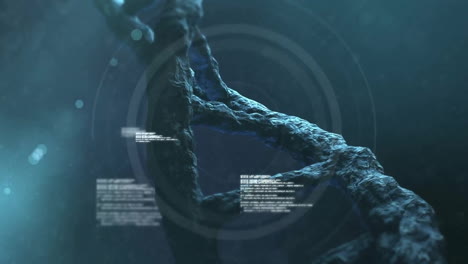 animación del procesamiento de datos digitales sobre el hilado de cadenas de adn