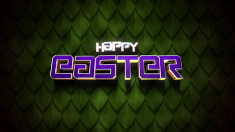 happy easter text on green leafs pattern