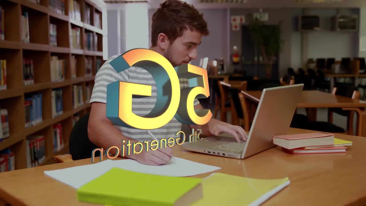 animazione di testo 5g su scrittura di uno studente maschio caucasico