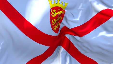 bandera de jersey ondeando en el viento animación en cámara lenta. 4k textura de tela realista bandera soplando suavemente en un día de viento fondo de bucle continuo sin costuras.