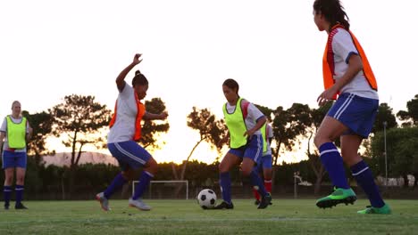 Fußballspielerin,-Die-Versucht,-Einen-Anderen-Spieler-Auf-Dem-Fußballplatz-Niederzuschlagen.-4k