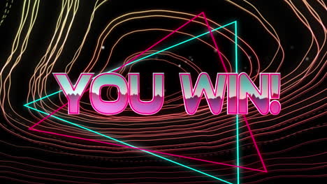 animation of you win text over light trails on black background