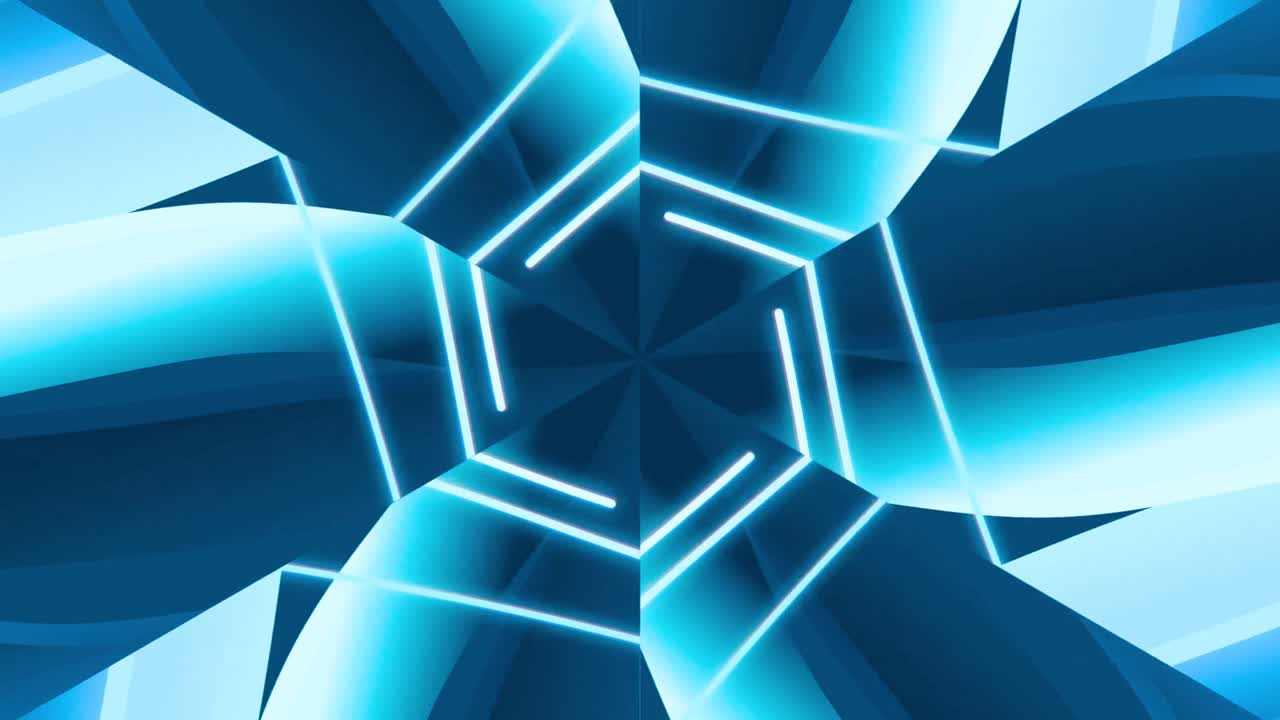 Dynamic Blue Kaleidoscope with Glowing Geometric Lines