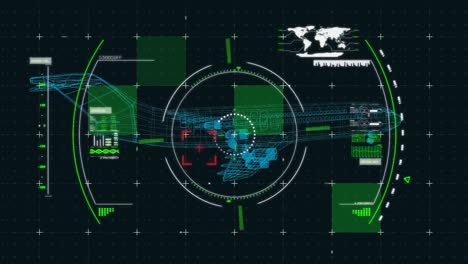 3d airplane technical drawing over data processing on black background