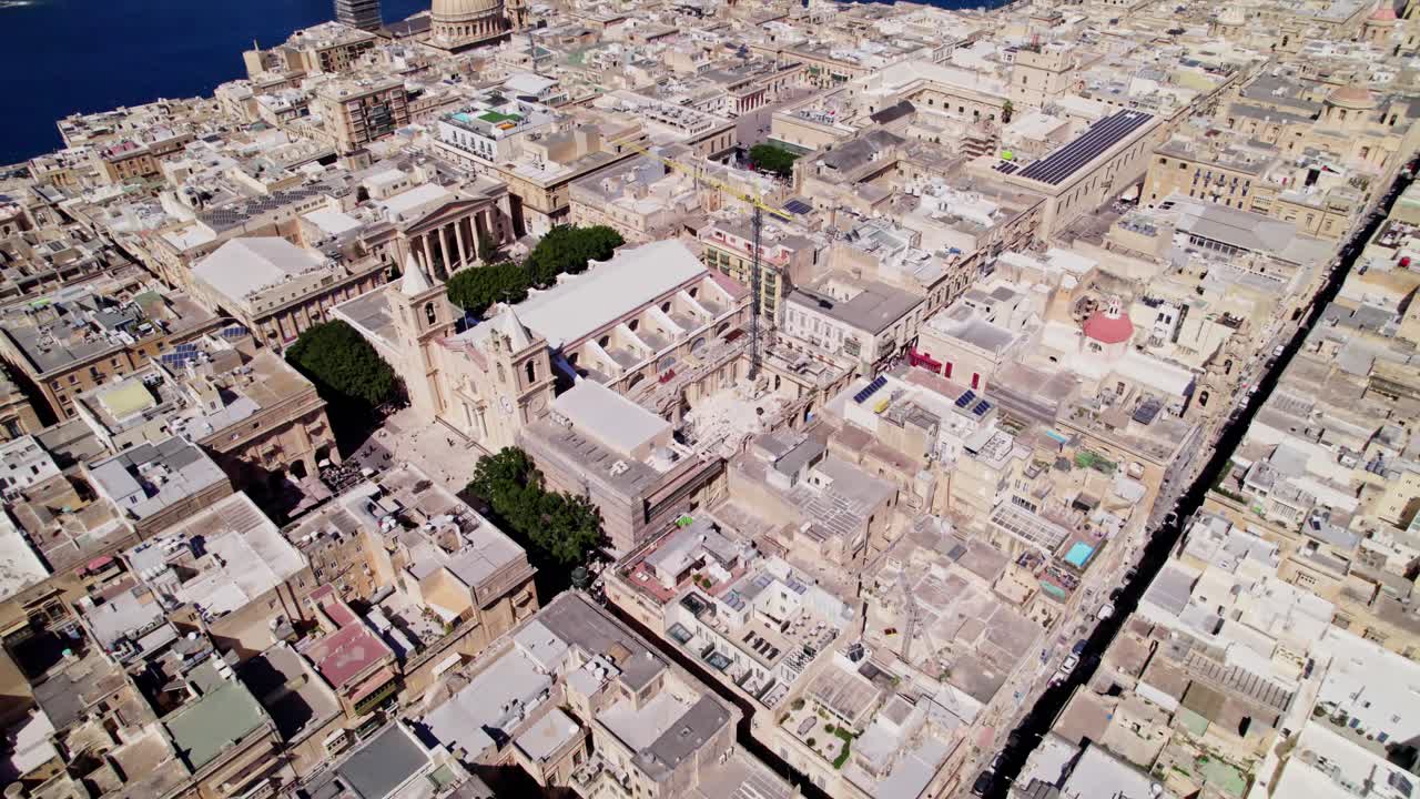 Downtown City Buildings in Historic Valetta, Malta - Aerial Drone View