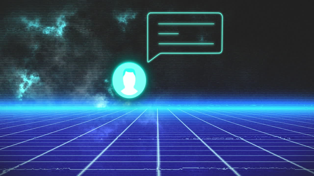 Animation of media icon and shapes over clouds