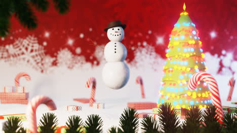 fondo de vacaciones de navidad con hombre de nieve saltando