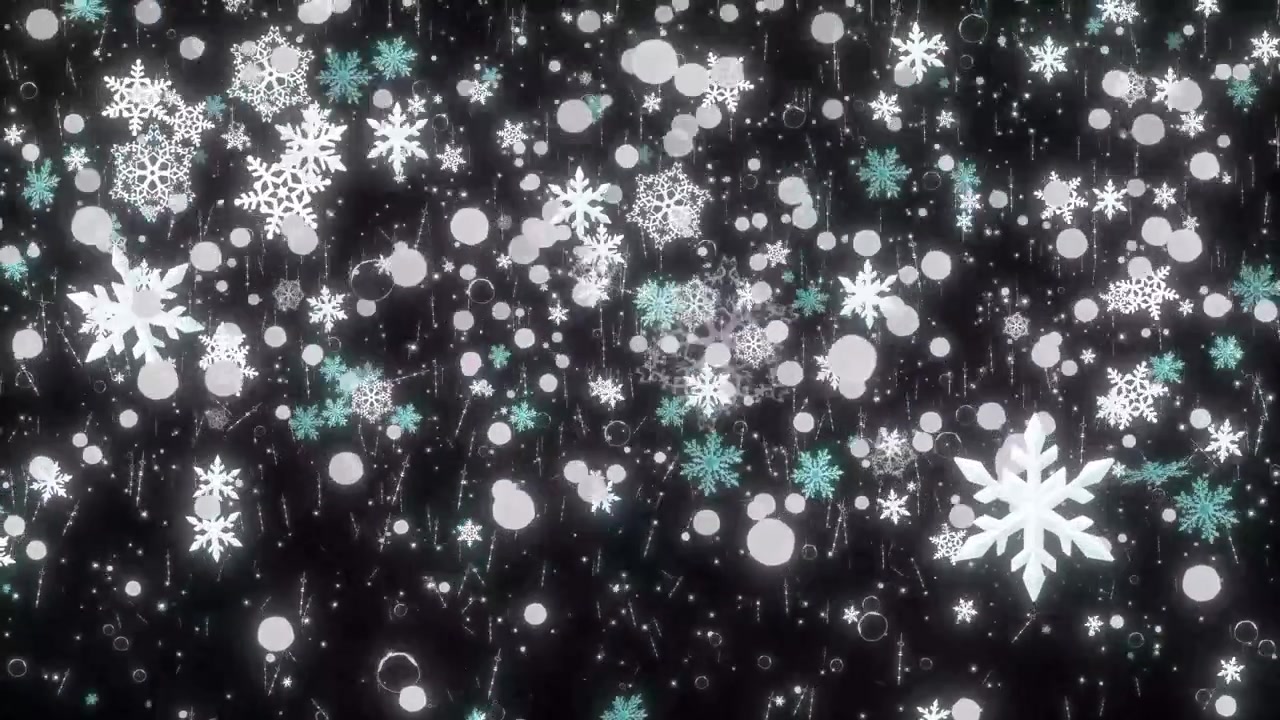 Siyah Arka Planda Düşen Animasyonlu Kar Taneleri ve Bokeh Parçacıkları