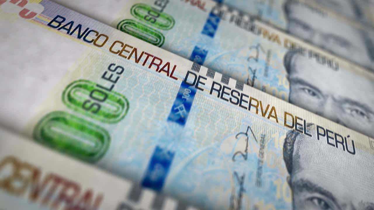 animación del bucle de la superficie del billete de dinero del sol peruano