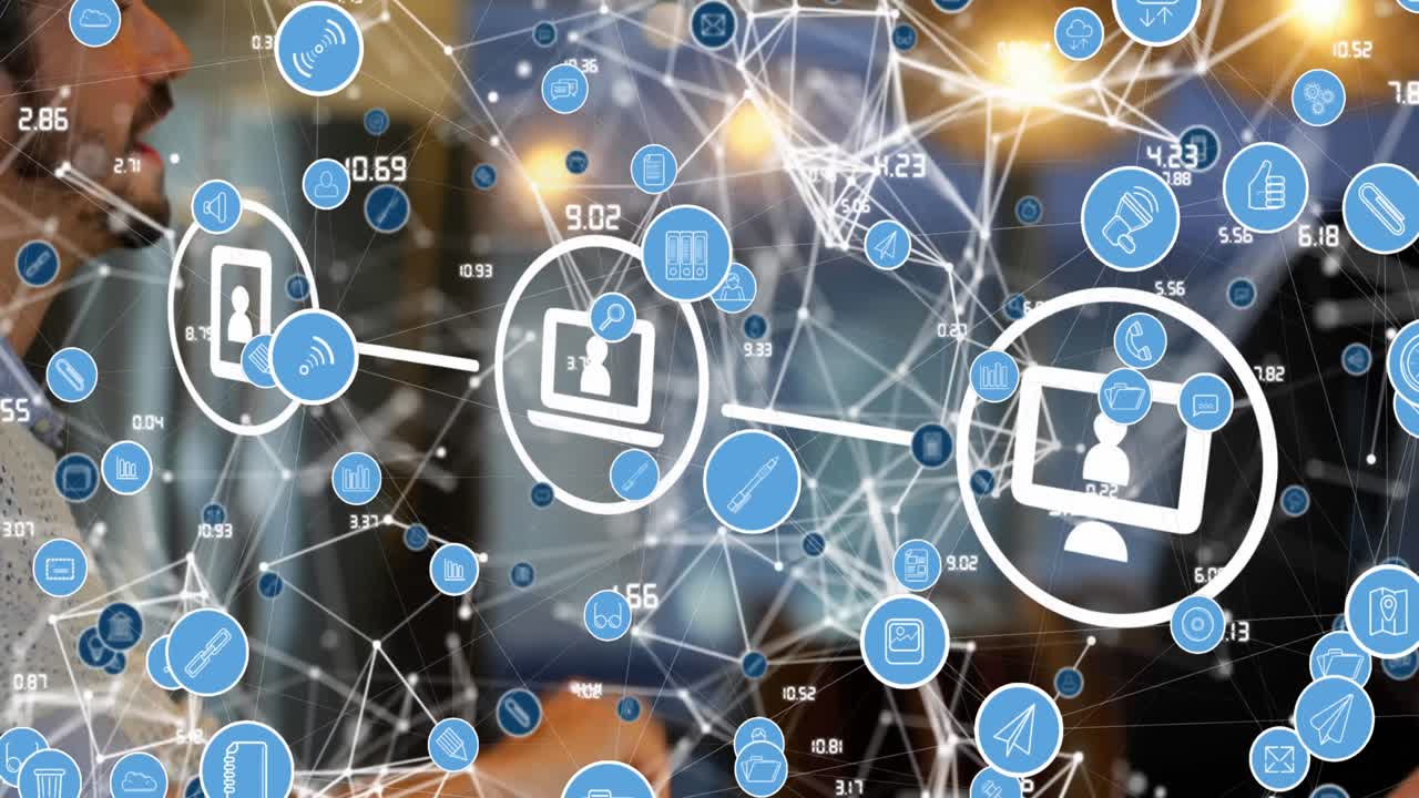 카우카스계 사업가에 대한 미디어 아이콘의 애니메이션