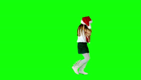 little girl hugging stocking in slow motion