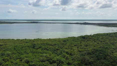 sian ka'an mangrove lake in tulum mexico on a sunny summer day, aerial landscape