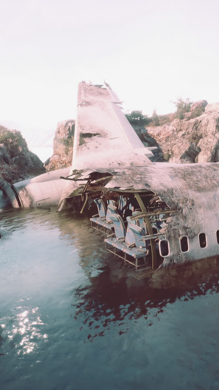 un avión naufragado en una playa