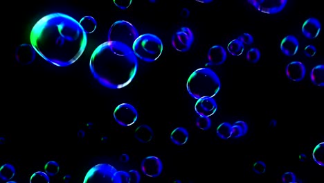 rainbow bubbles on a dark background, loop,