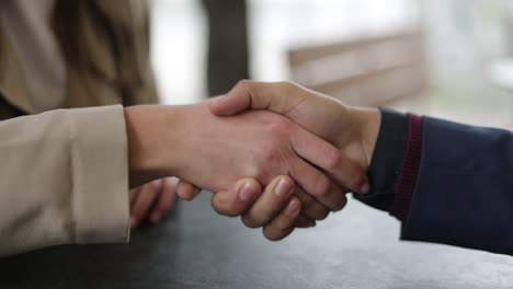 close up shot of womans and mans shaking hands, making deal