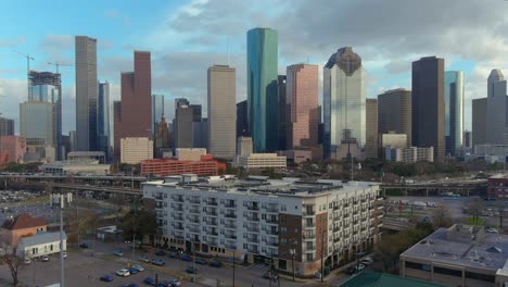 aerial view of downtown houston and surrounding landscape