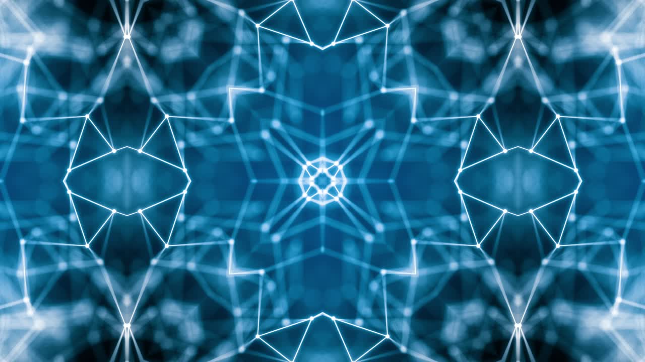el caleidoscopio de neón de bucle azul de vj. animación sin costuras.