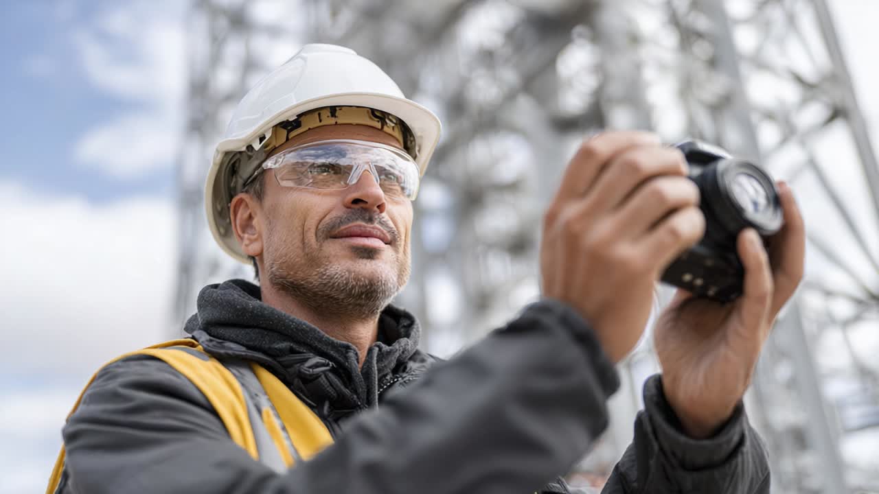 Construction worker using a camera on a construction site