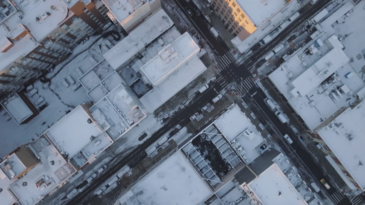 Aerial view of Williamsburg, Brooklyn on a winter morning. Shot in New York City.