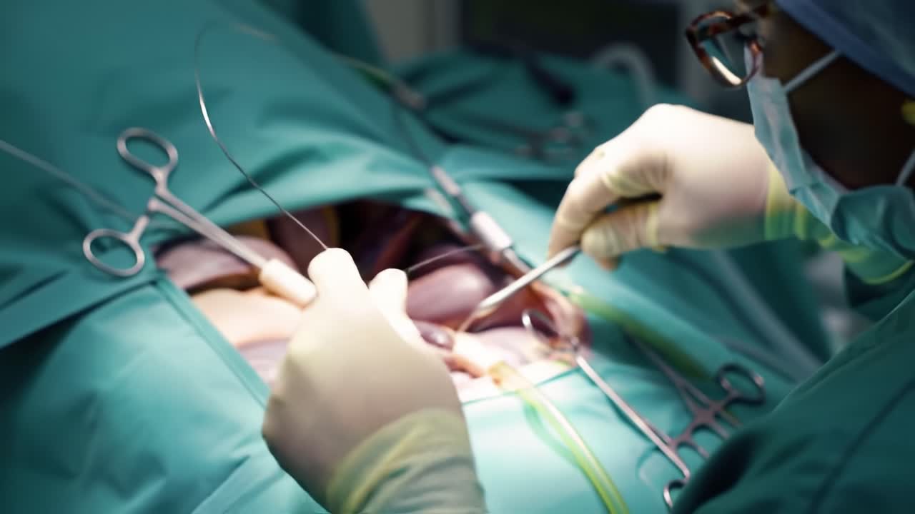 A skilled medical team conducts a complex surgical operation in a well-equipped operating room. Every movement is precise as they work together to ensure patient safety and successful outcomes.