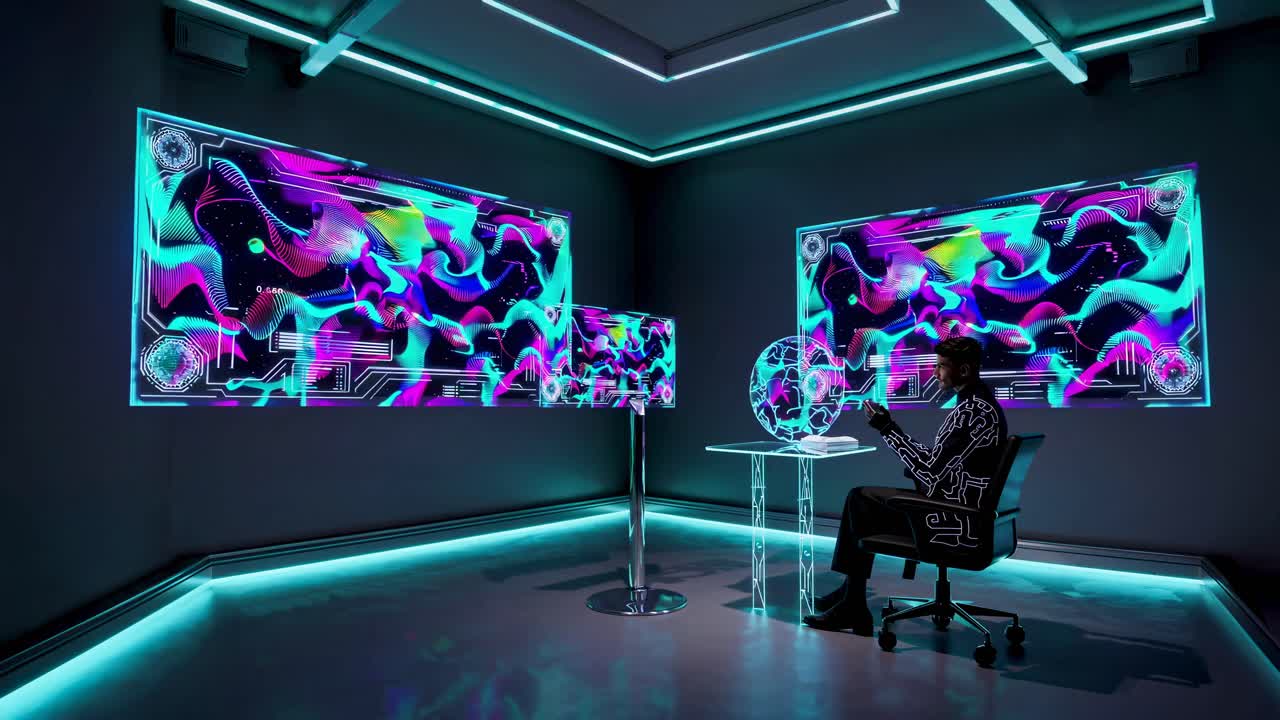 Futuristic Workspace with Interactive Screens